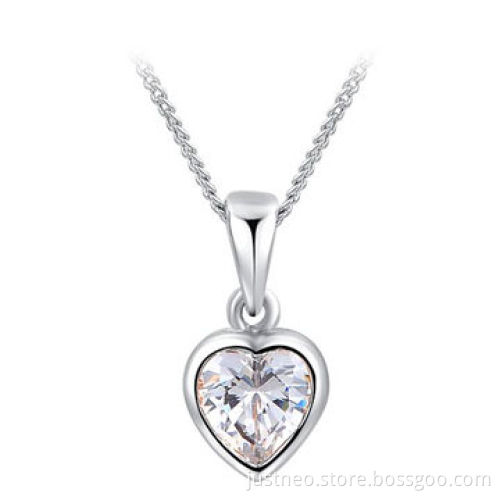 Fashion heart charm pendant necklace for women, gold plated copper alloy with CZ beads